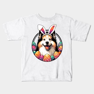 Icelandic Sheepdog Enjoys Easter with Bunny Ears and Eggs Kids T-Shirt